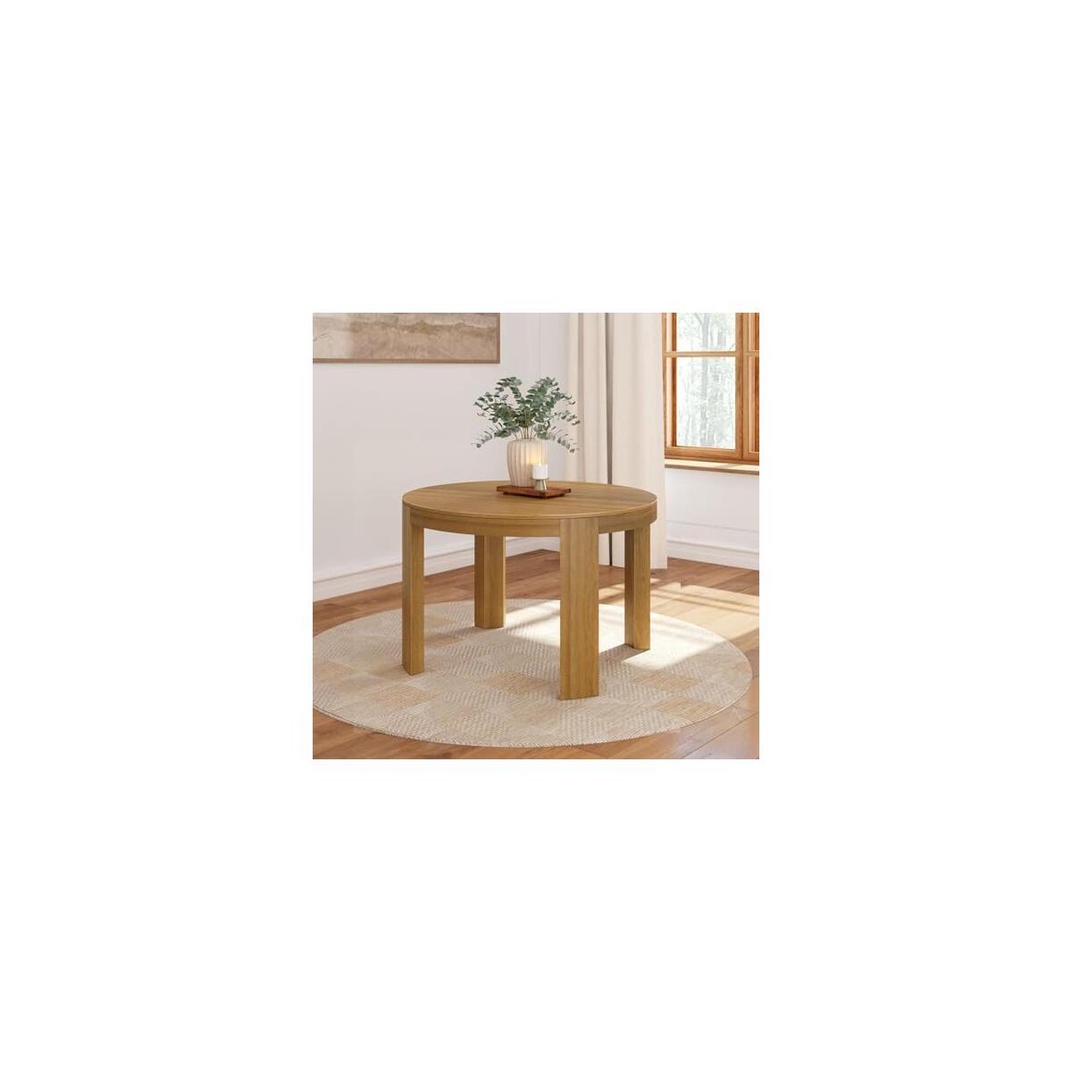 Plank+Beam Contour Round Dining Table, 47 Inch Kitchen Table, Solid Wood Dinner Table, Kitchen Dinette Table, Pecan