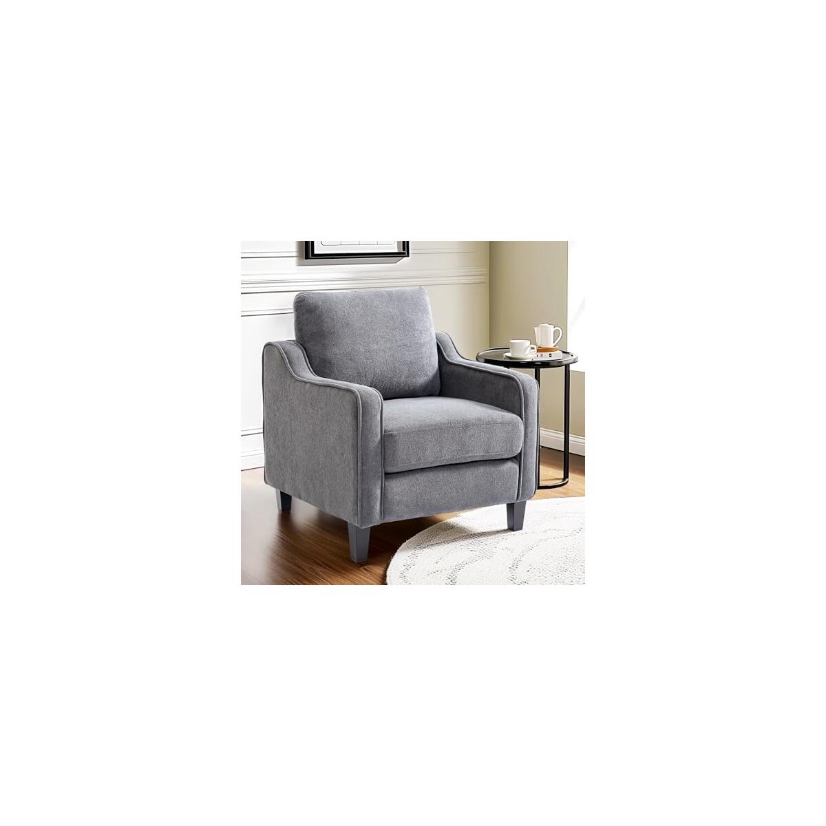 FLEXISPOT AC2 Accent Chair for Living Room, Mid Century Modern Reading Chair for Bedroom, Upholstered Armchair Comfy Single Sofa Side Chair for Office, Apartment, Small Room, Grey