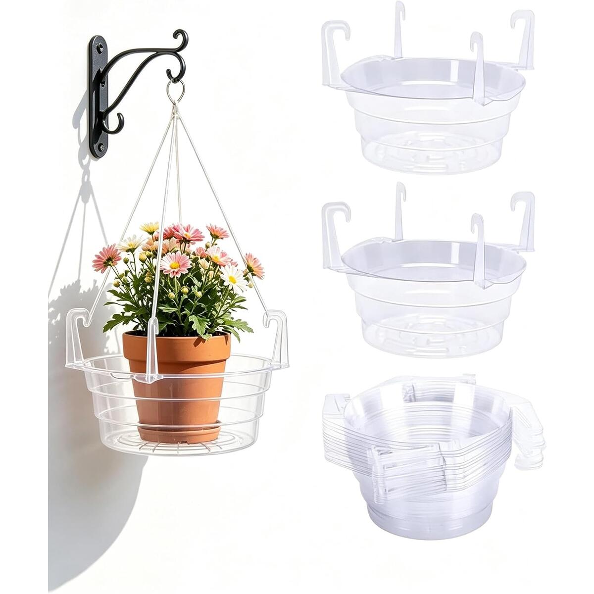 8 PCS Hanging Basket Watering Tray  Clear Plastic