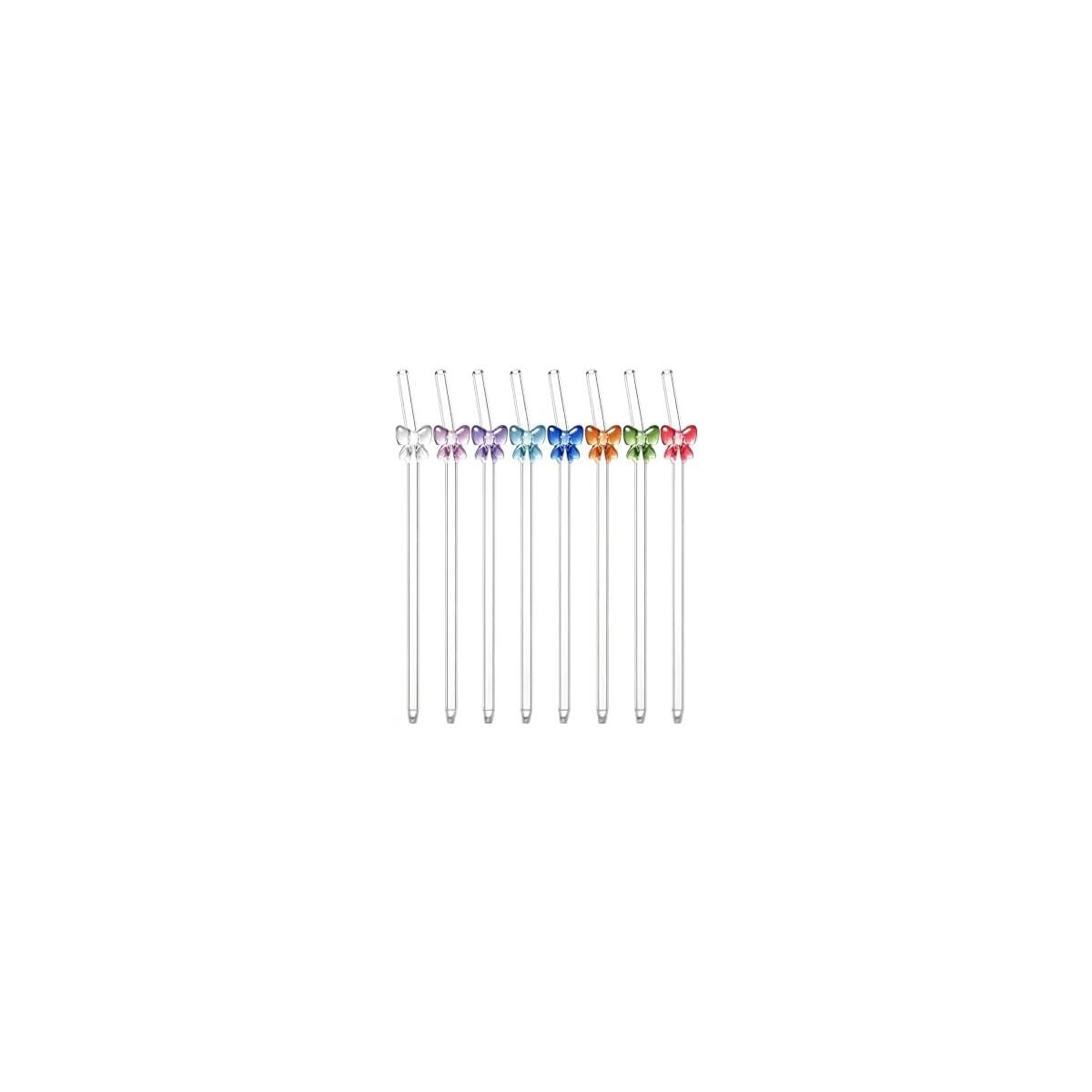 8 Pcs Bowknot Glass Straws with 3D Bow Ornament