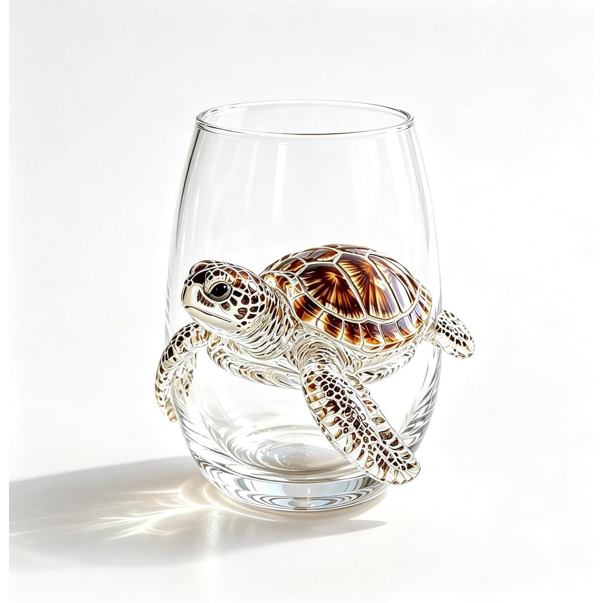 3D Sculpted Coastal Decor Sea Turtle Stemless Wine Glass