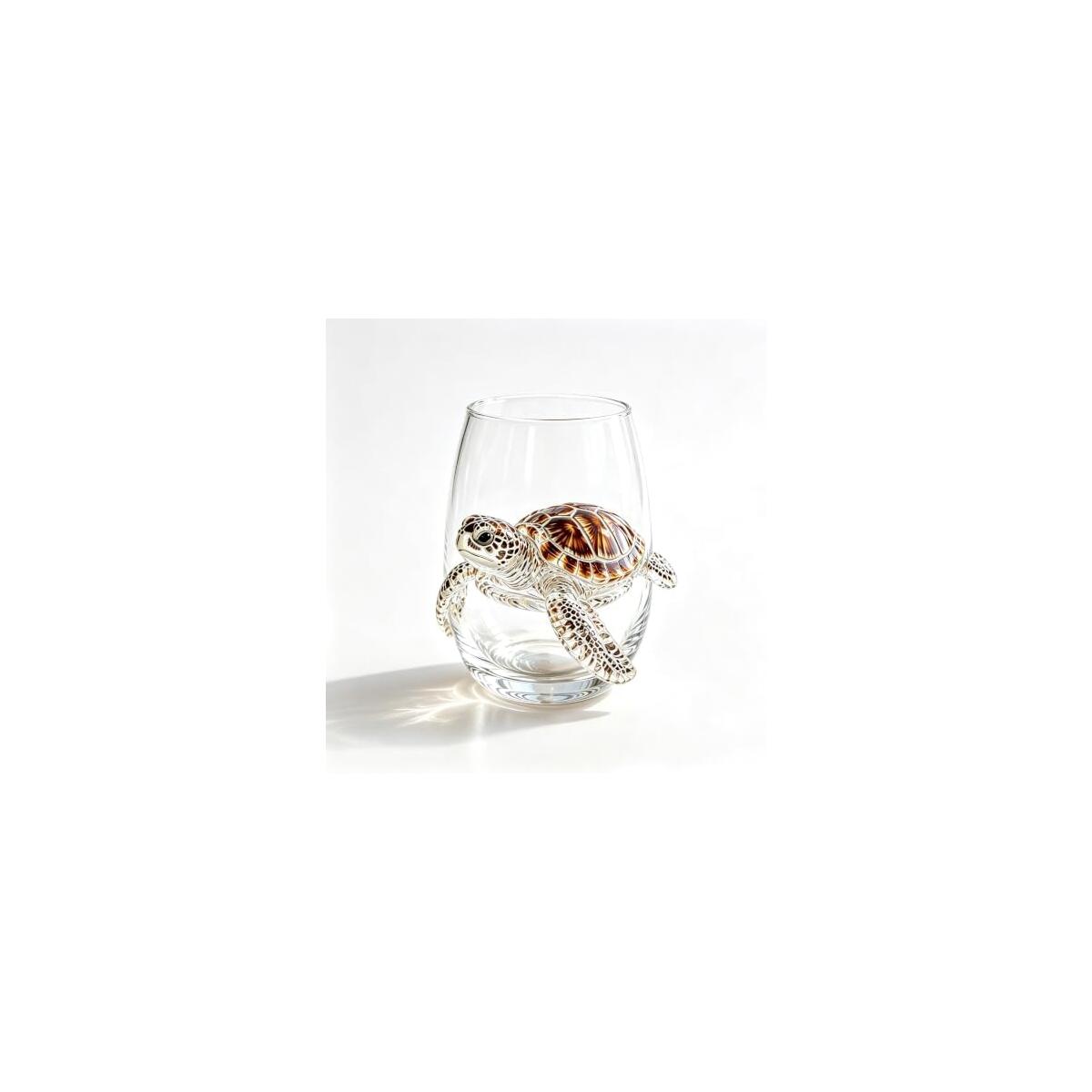 3D Sculpted Coastal Decor Sea Turtle Stemless Wine Glass