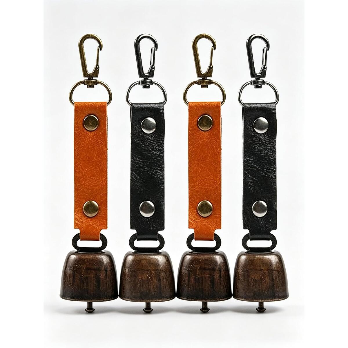 2 Pack Metal Bear Bell with PU Leather Strap and Carabiner Hook