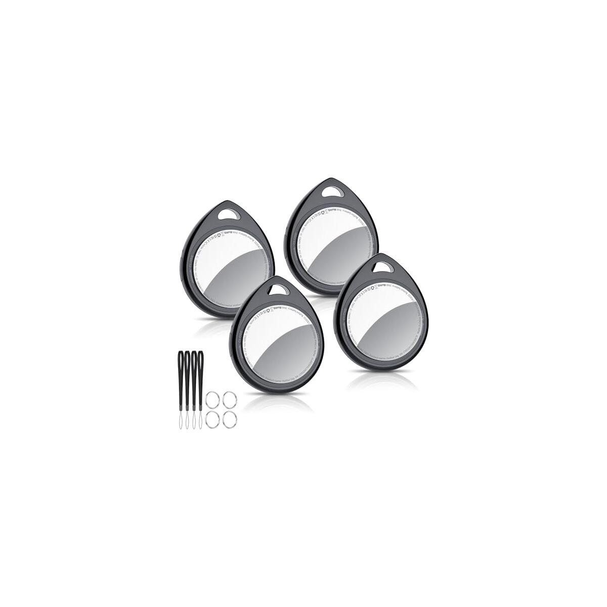Air Tracker Tags-4 Pack, 5.3 Bluetooth Tracker Work with Apple Find My (iOS Only), 100dB Sound, Smart Tag with Keychain/Lanyard, Item Finder for Luggage/Key/Suitcase, Replaceable Battery, Black.
