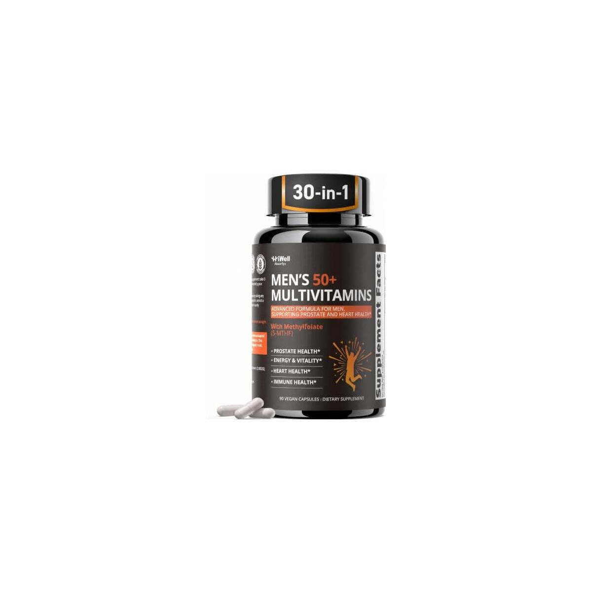Multivitamin for Men Over 50 W/CoQ10, Methylfolate, Saw Palmetto, 90 Count | Energy Support, Prostate Health, Immune Support, Third-Party Tested, Vegan Capsules, High Absorption, 30+ nutrients, non-GMO