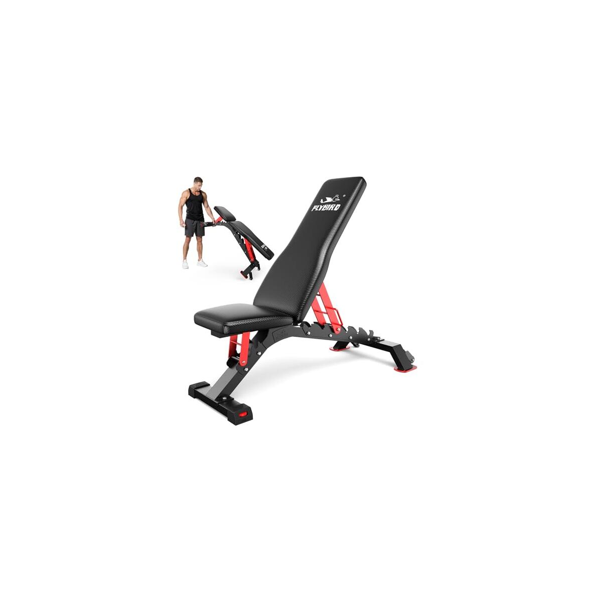 FLYBIRD Commercial Grade Adjustable Weight Bench - 1300LBS Capacity, 6+3 Positions for Ultimate Strength Training & Bench Press, with Easy-Roll Wheels