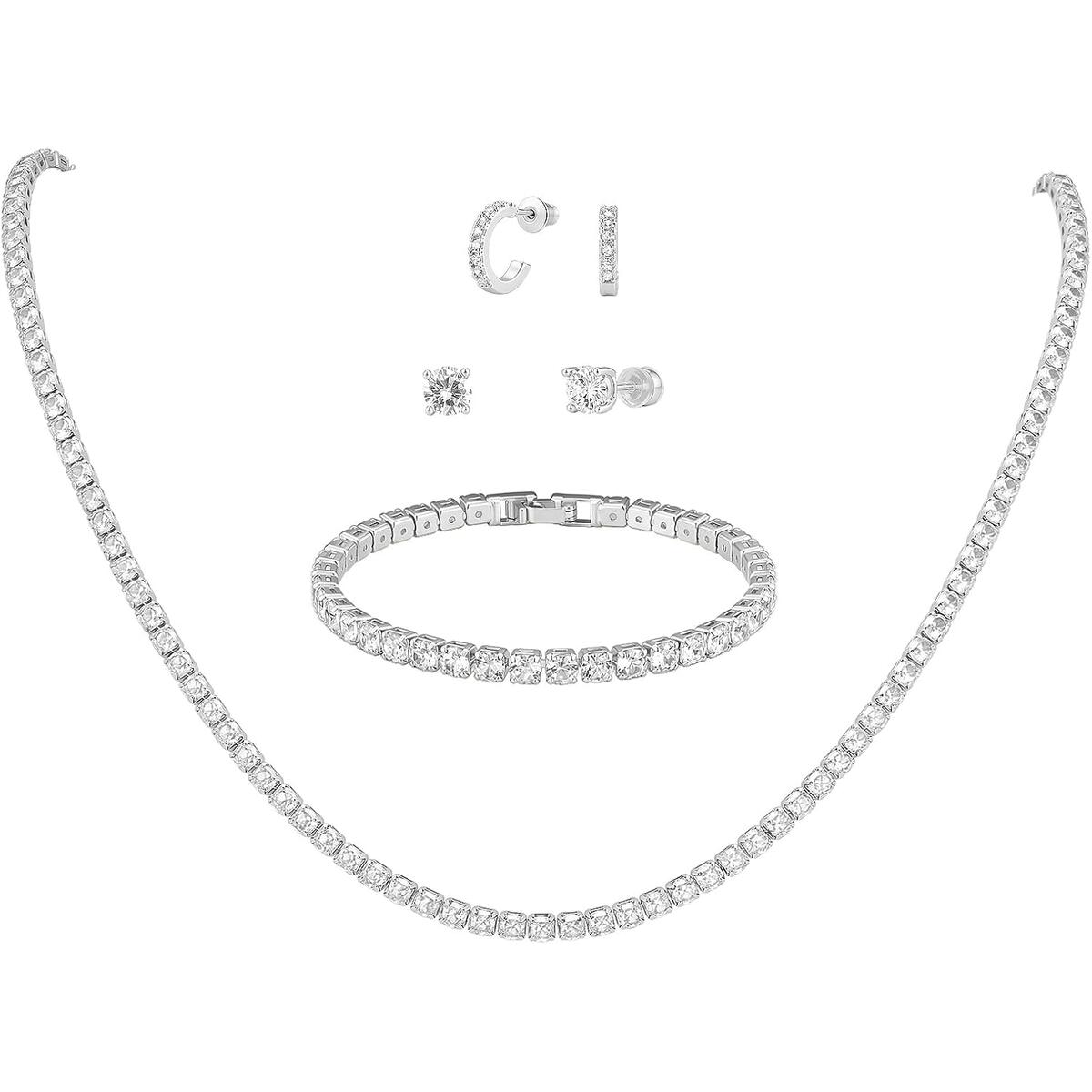 Gold Necklaces Bracelets Earring Set - 4PCS 18K Gold Plated Tennis Bracelet