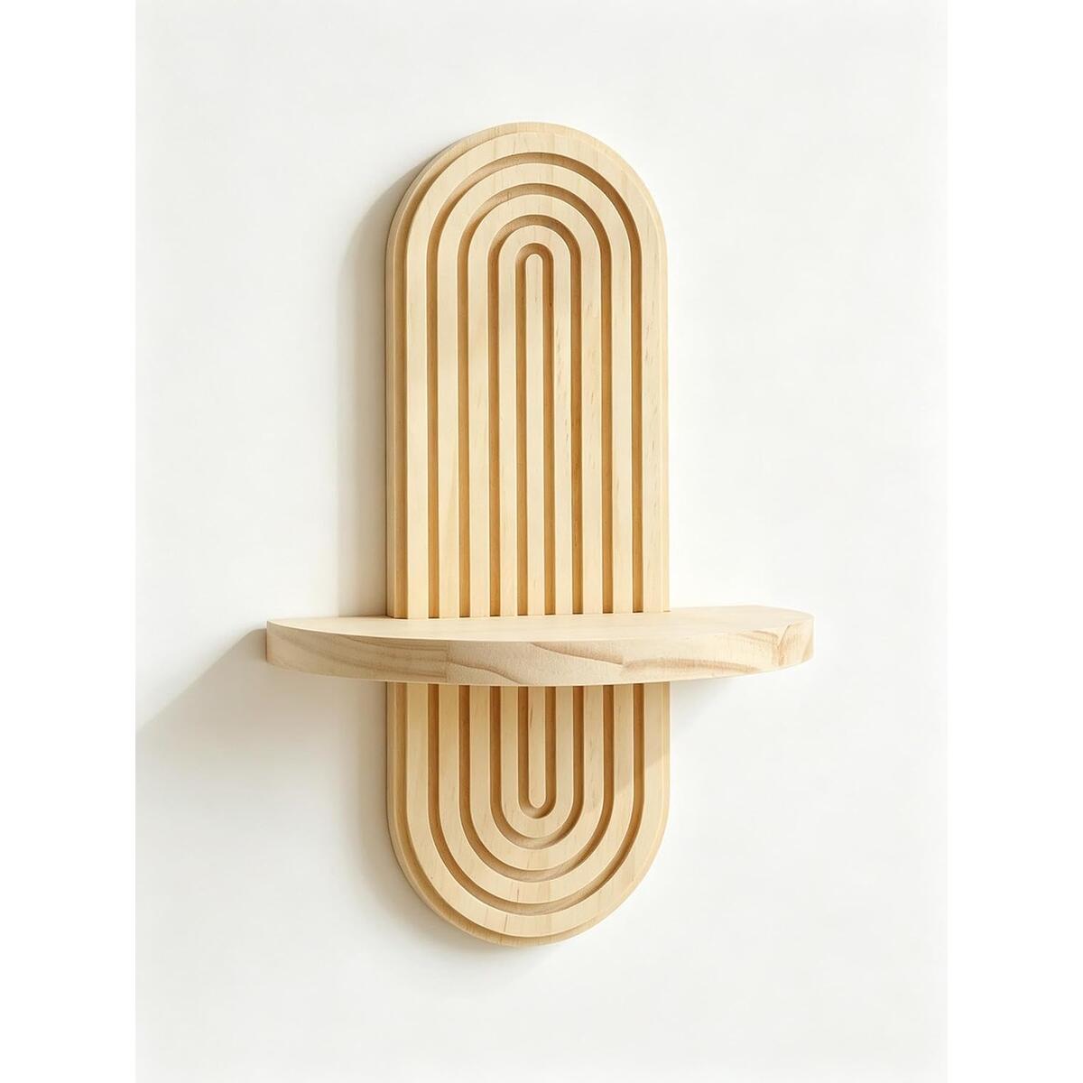 Solid Wood Floating Wall Shelf Oval Grooved Design