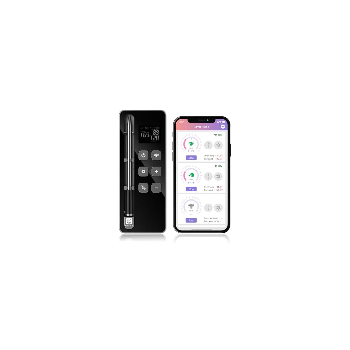 PRIME DAY DEAL! Smart Wireless Meat Thermometer with Display Base &ndash; Ultra-Thin Heat-Resistant Probes, Long-Range 10X Signal, WiFi & App Monitoring for BBQ, Grill, Oven, Smoker &ndash; iOS & Android