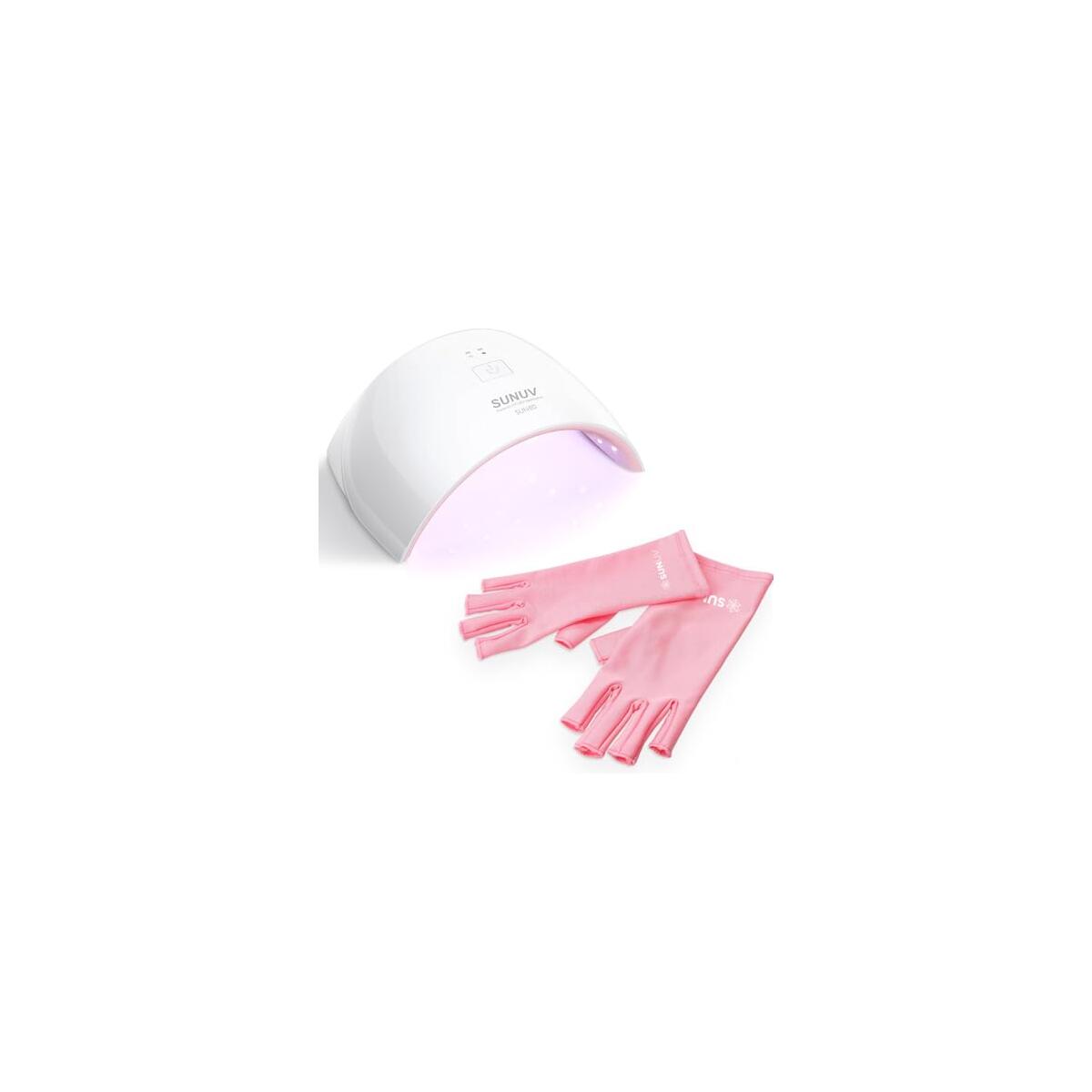 SUNUV LED Nail Lamp, UV Light Gloves for Gel Nails, Fingerless UPF 50+ Anti UV Gloves for Gel Lamp, Nails Dryer with Sensor 2 Timers SUN9C Pink