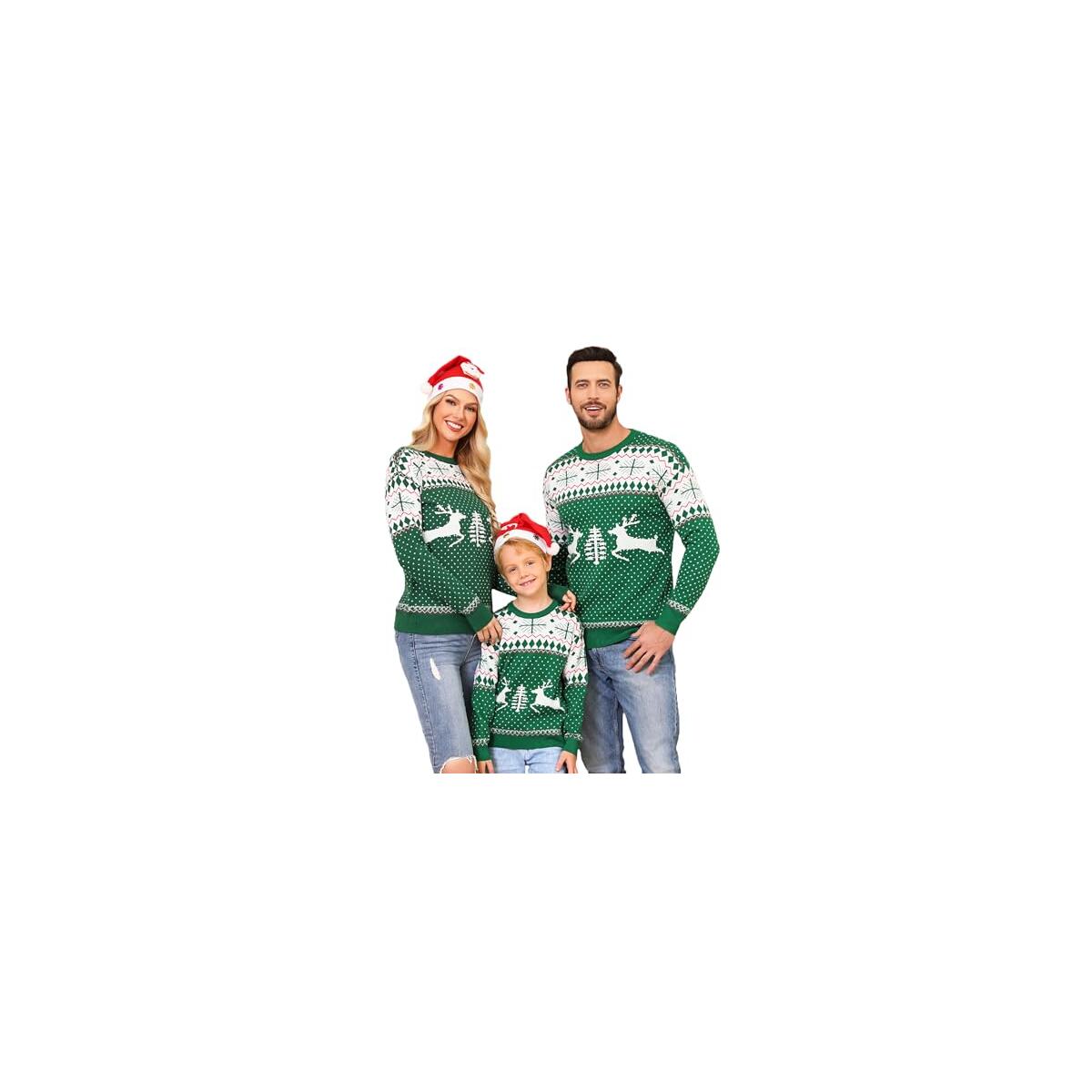 Totatuit Family Matching Christmas Sweater Round Neck Reindeer Snowflakes Ugly Knitted Sweater Pullover for Men Women