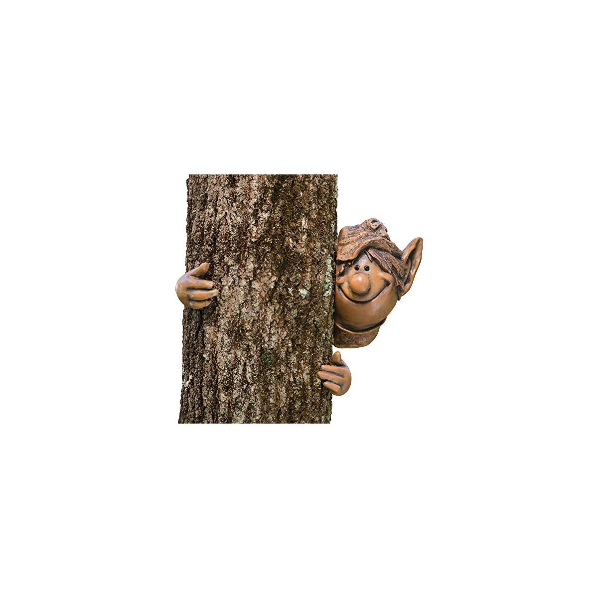 Bits and Pieces - Elf Tree Hugger - Yard Decorations - Whimsical Tree Sculpture - Garden Decoration - Garden Peeker Yard Art