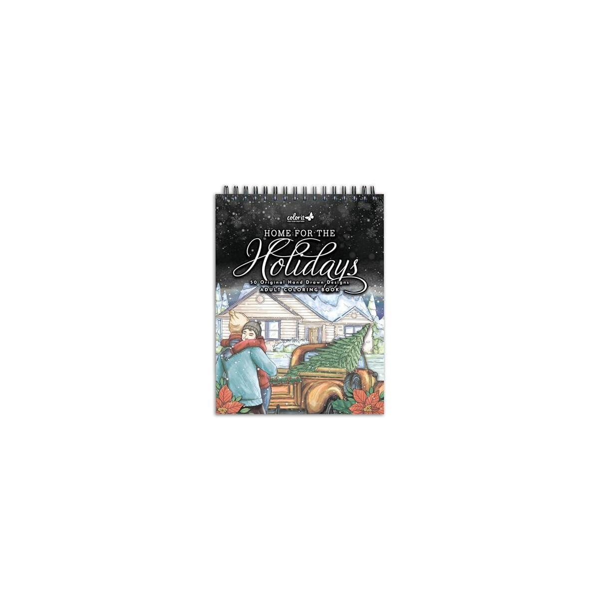 ColorIt Home for the Holidays, Christmas Coloring Book for Adults, 50 Nostalgic Illustrations of Holiday Scenes and Traditions, Thick Perforated Paper, Spiral Binding, Hardback Book Cover, Ink Blotter