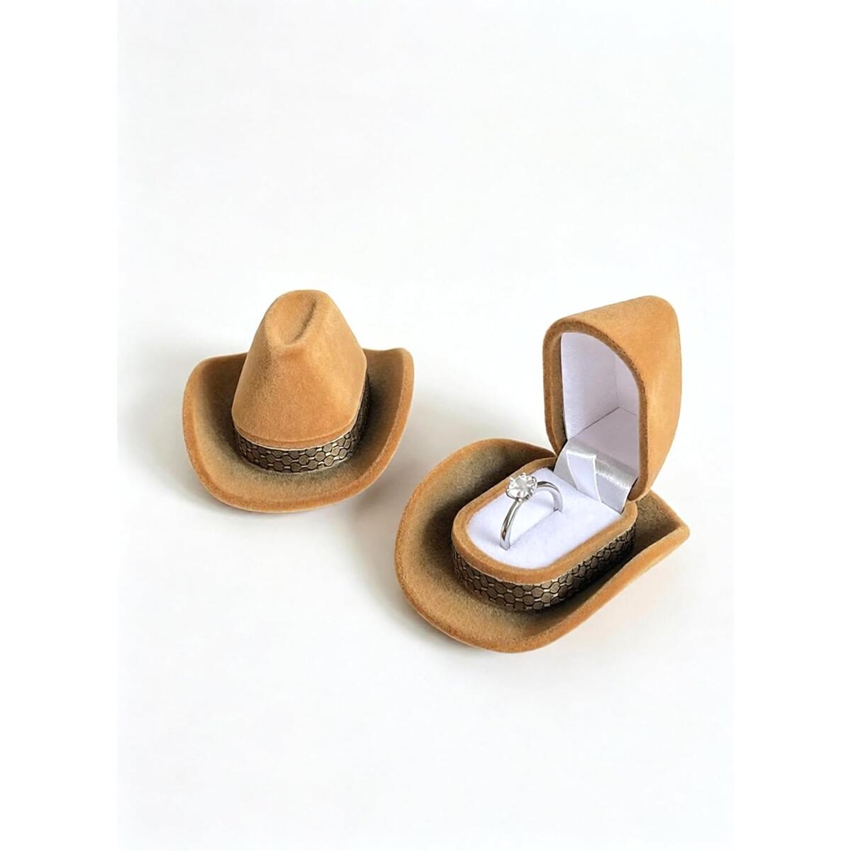 Cowboy Hat Ring Box with Velvet, 2 PCS