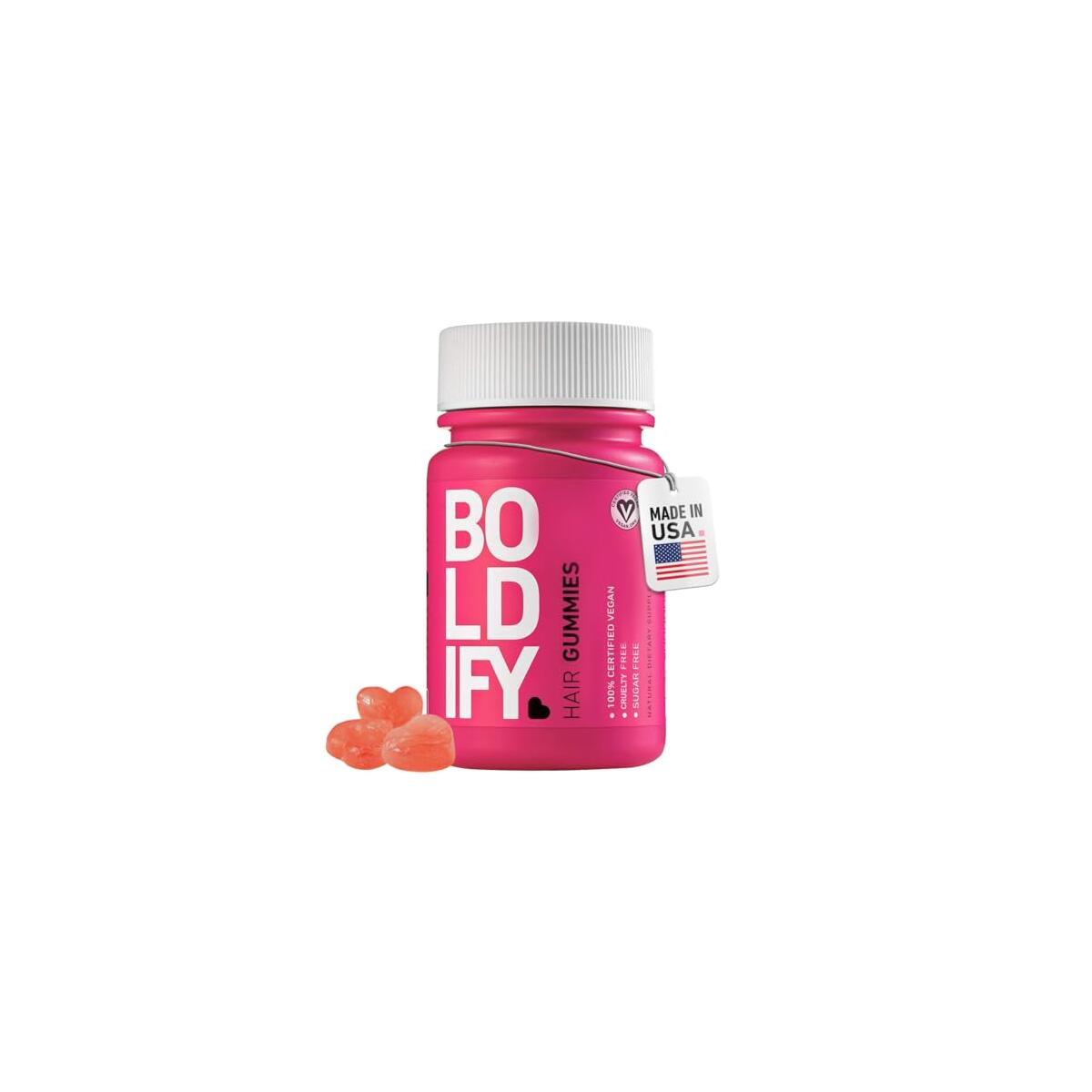 Boldify Hair Growth Gummies - Sugar-Free Biotin Gummies - Fast-Acting Vegan Vitamins for Skin, Nails, and Hair - 5000mcg Biotin/Serving, 30-Day Supply - Natural Strawberry Flavor