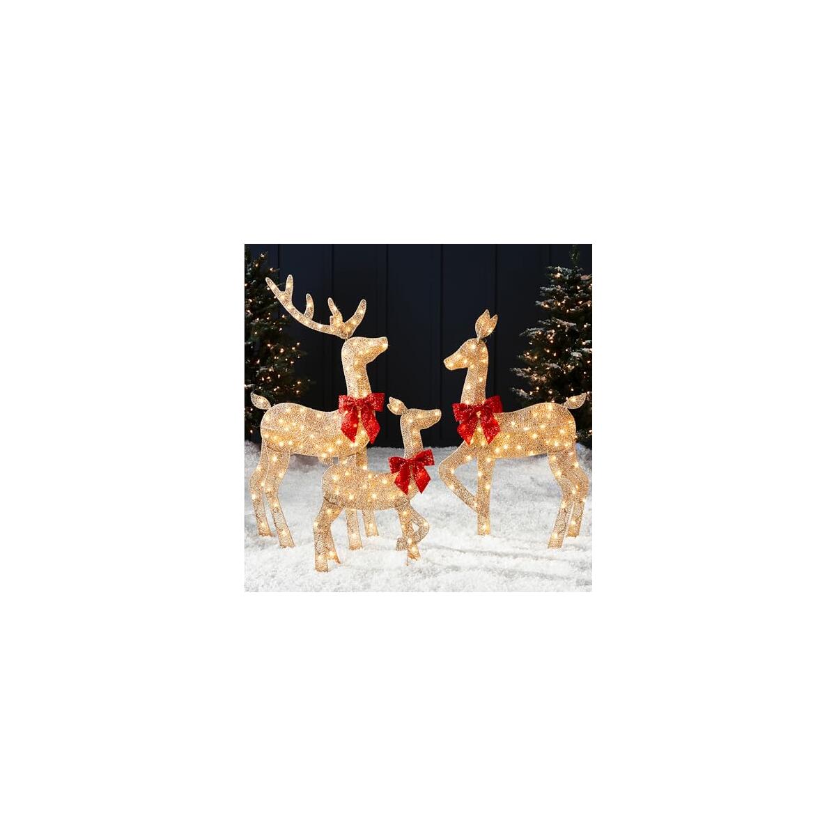 Best Choice Products 4ft 3-Piece 2D Lighted Christmas Deer Family Set, Large Outdoor Yard Reindeer Holiday Decoration with 175 LED Lights, Stakes, Zip Ties - Gold
