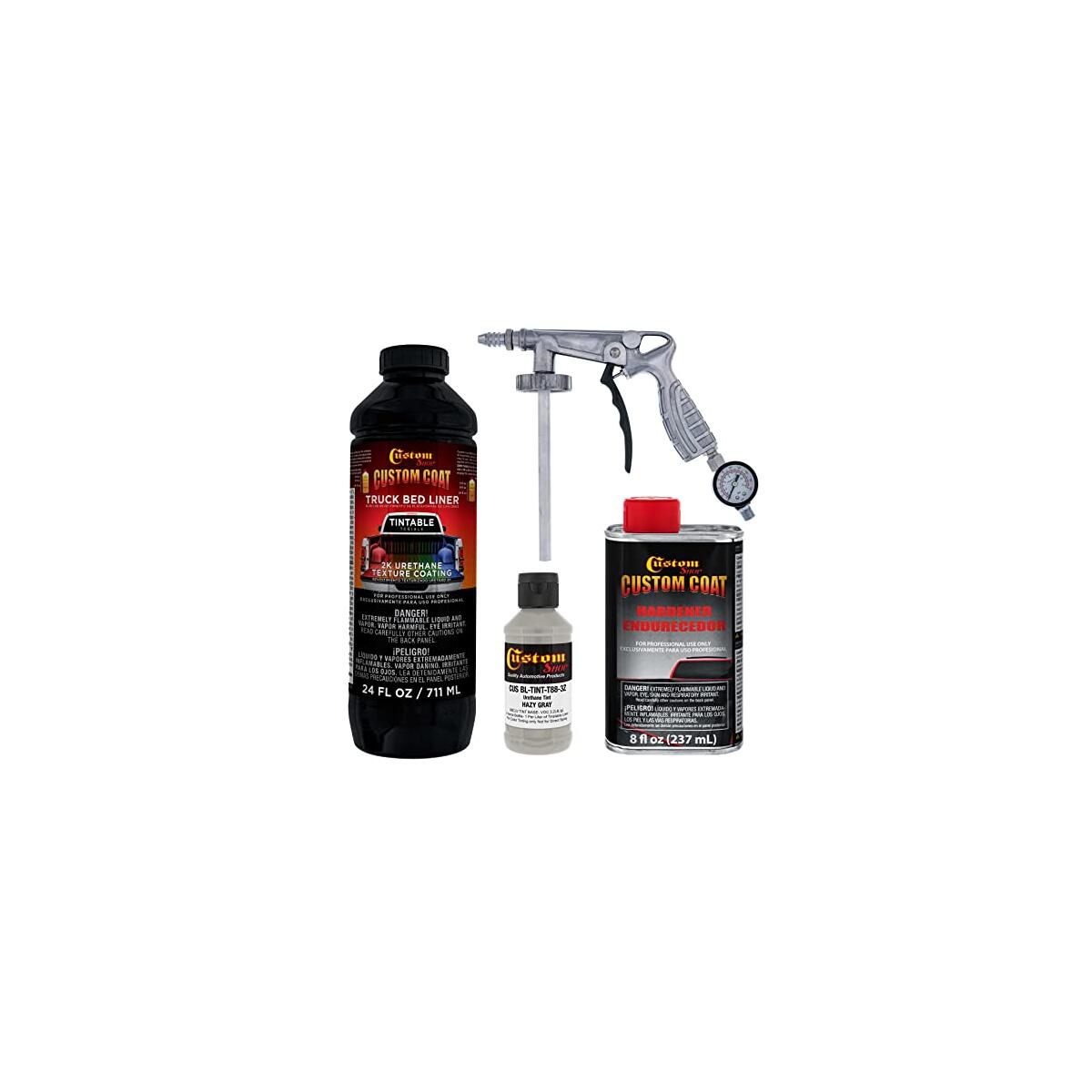 Custom Coat Federal Standard Color # 36270 Haze Gray T88 Urethane Spray-On Truck Bed Liner, 1 Quart Kit with Spray Gun and Regulator - Durable Textured Protective Coating - Easy Mix Car Auto