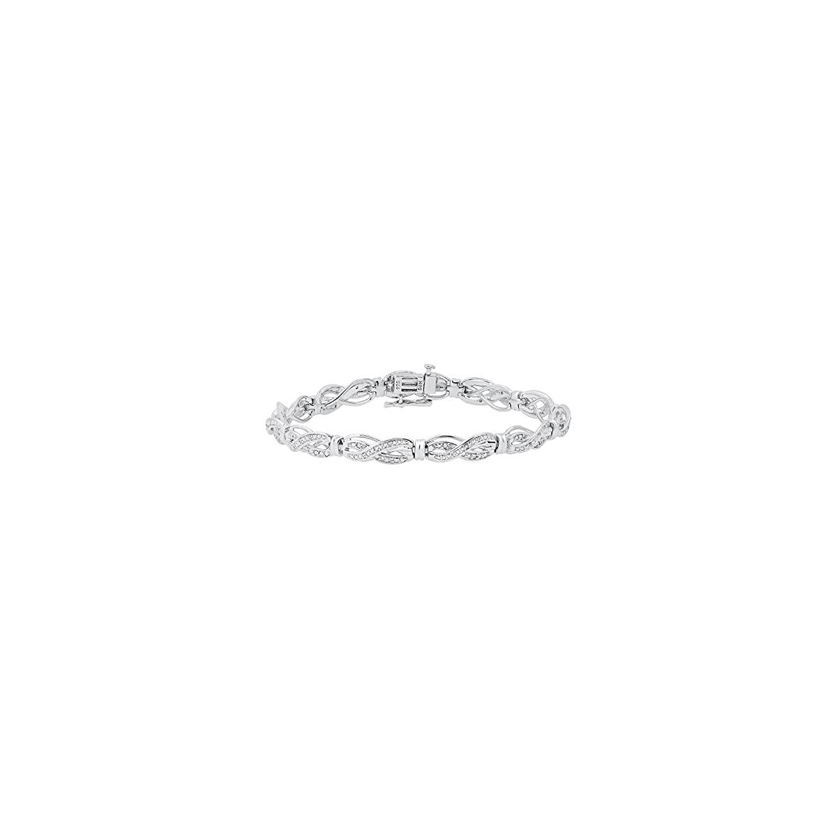 Dazzlingrock Collection Swirl Infinity Beaded Style Link Bracelet with Round Diamond Accents, 925 Sterling Silver