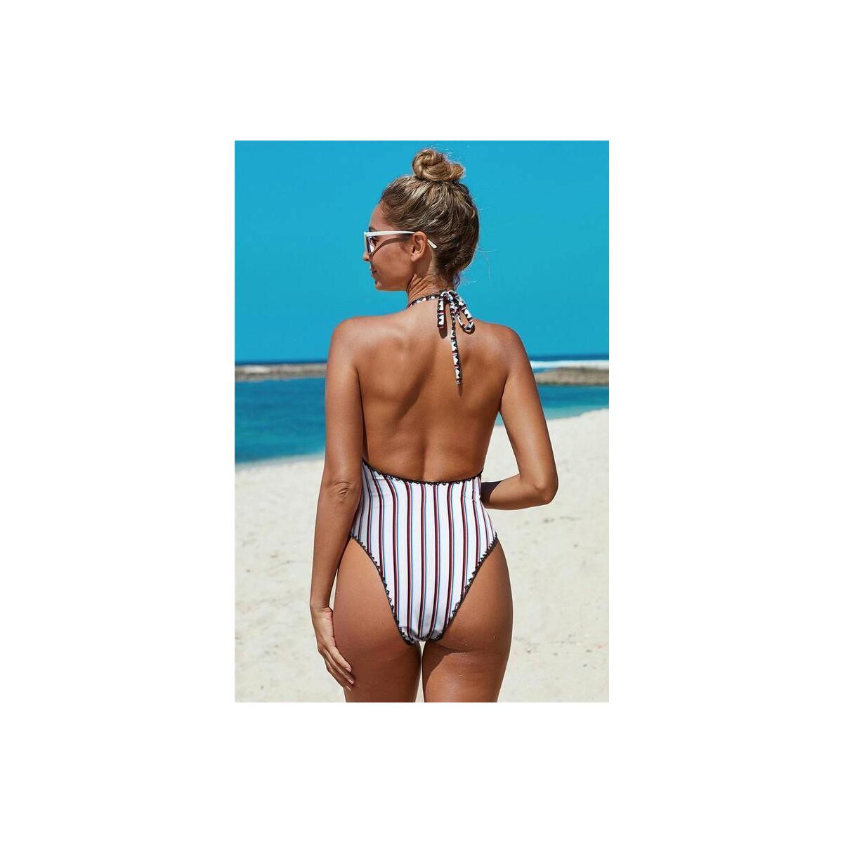 Striped Open Back Swimsuit Deals - RebateKey