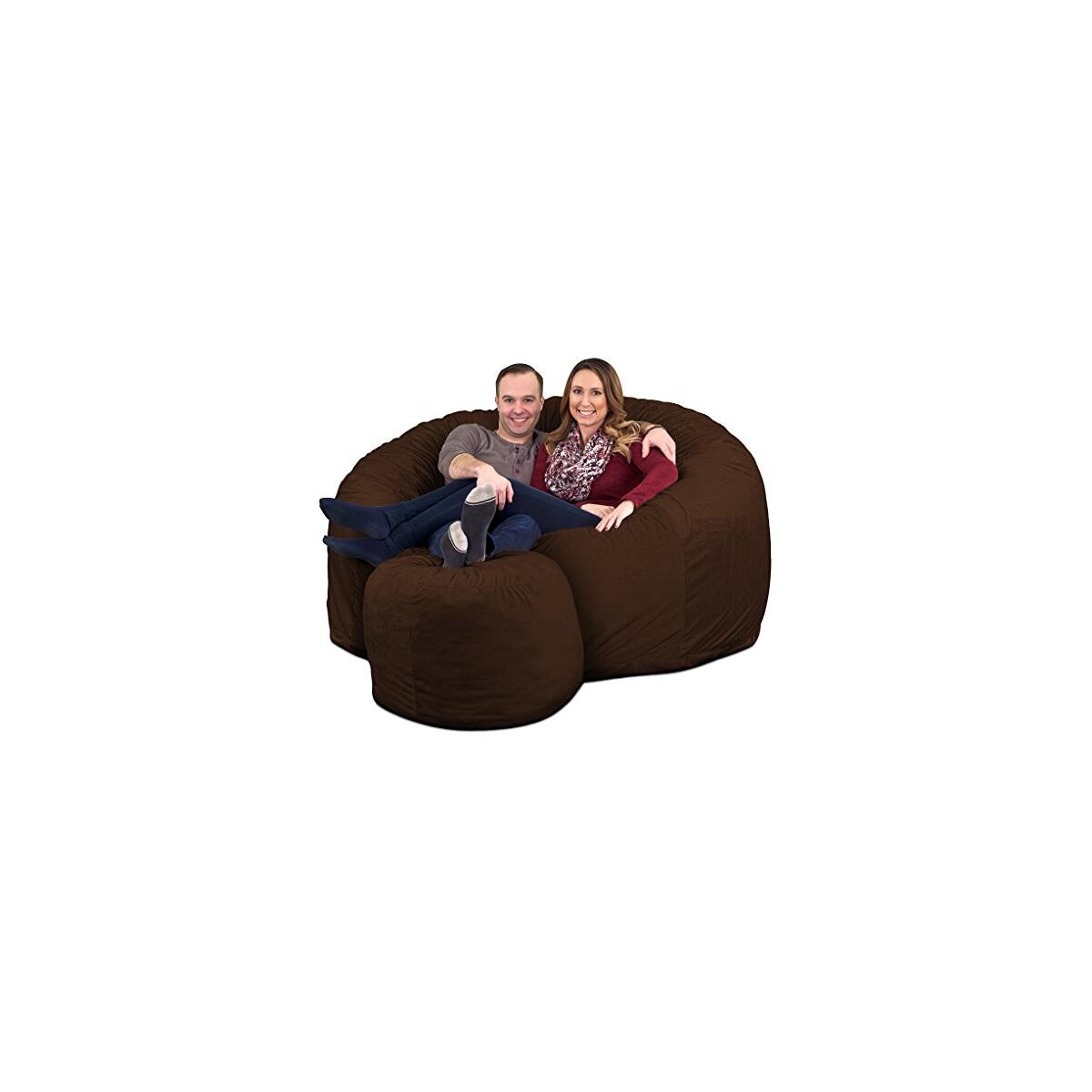 ULTIMATE SACK 6ft Bean Bag Chair & Footstool, Oversize Bean Bag Chair for Adults, Comfy Chair Bean Bag Couch Lounge Sofa Loveseat Furniture | Brown Suede