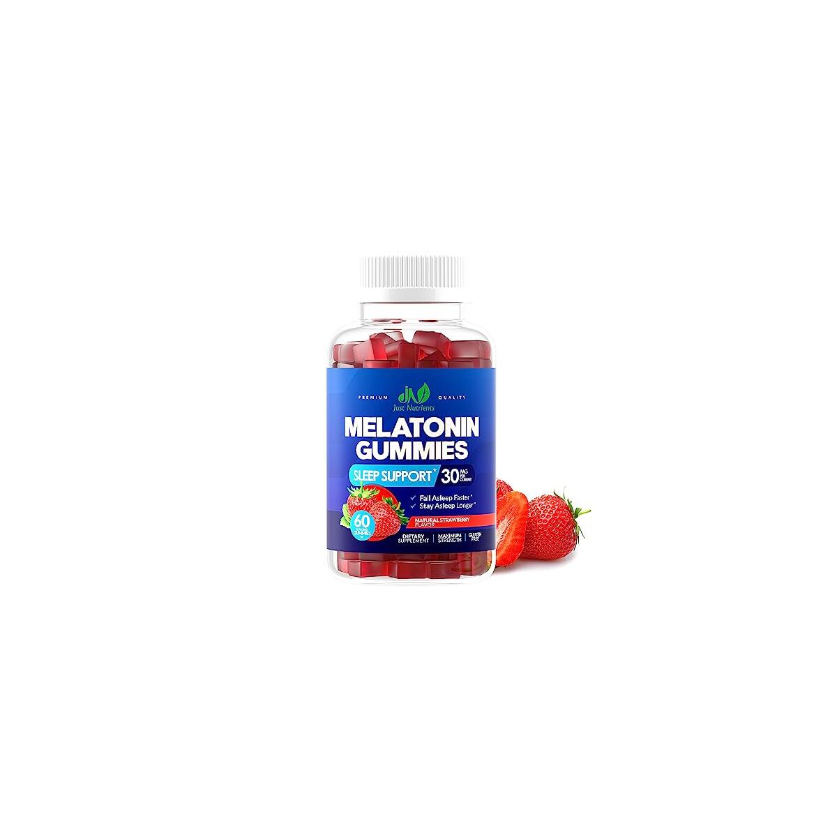 Melatonin 30mg Gummies for Adults (60 Servings) - Maximum Strength Sleep Support with 30mg of Melatonin Per Gummy - Gluten-Free, Sugar-Free, Non-GMO, 100% Vegetarian, Strawberry Flavor - 60 Gummies