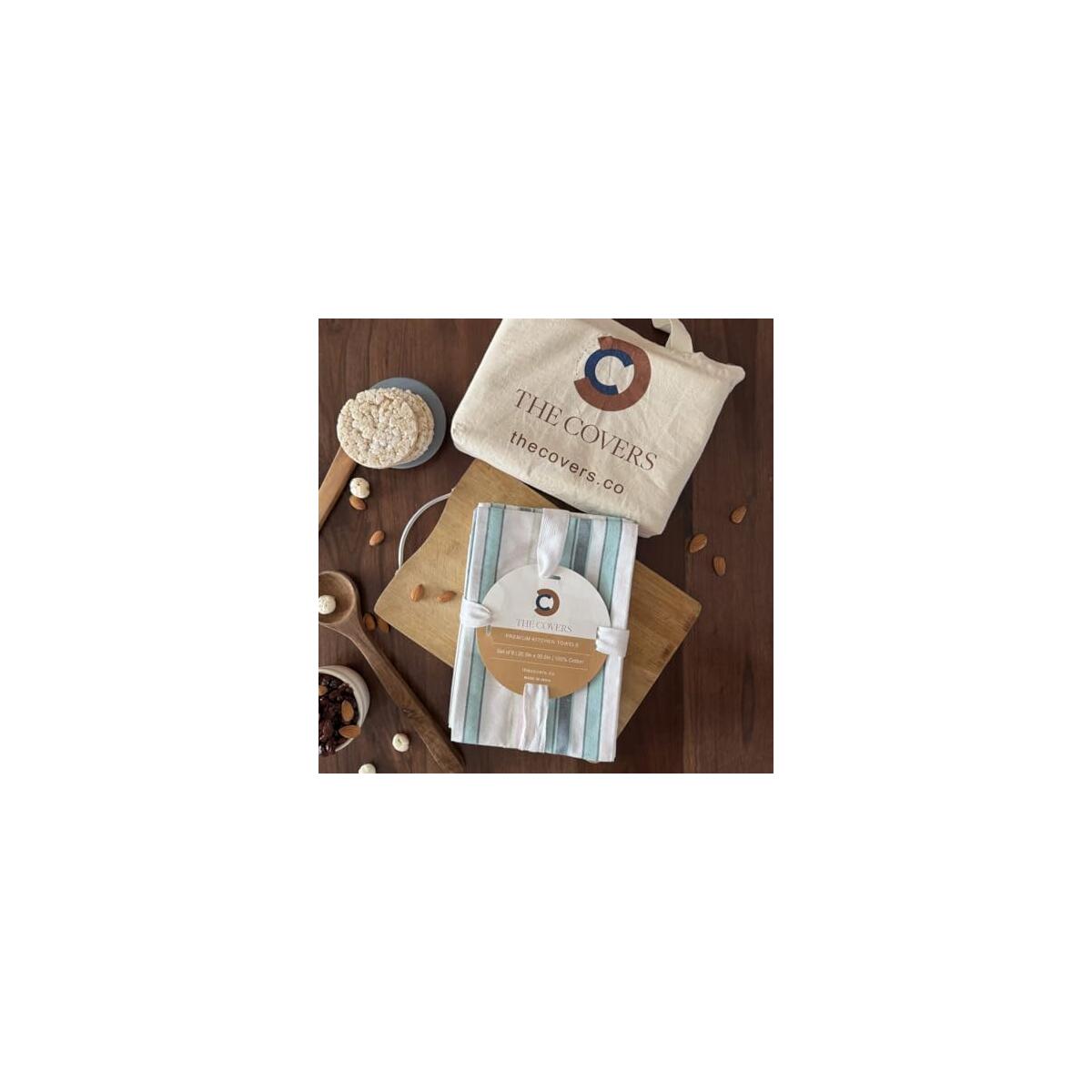 THE COVERS Premium 100% Cotton Kitchen Towels in Pastel Colors | Set of 6 Lavishly Large Towels (20.5&rdquo;x30.5&rdquo;) | Handy Hanging Loop for Drying | Elegantly Packaged for Gifting, with a Signature Tote