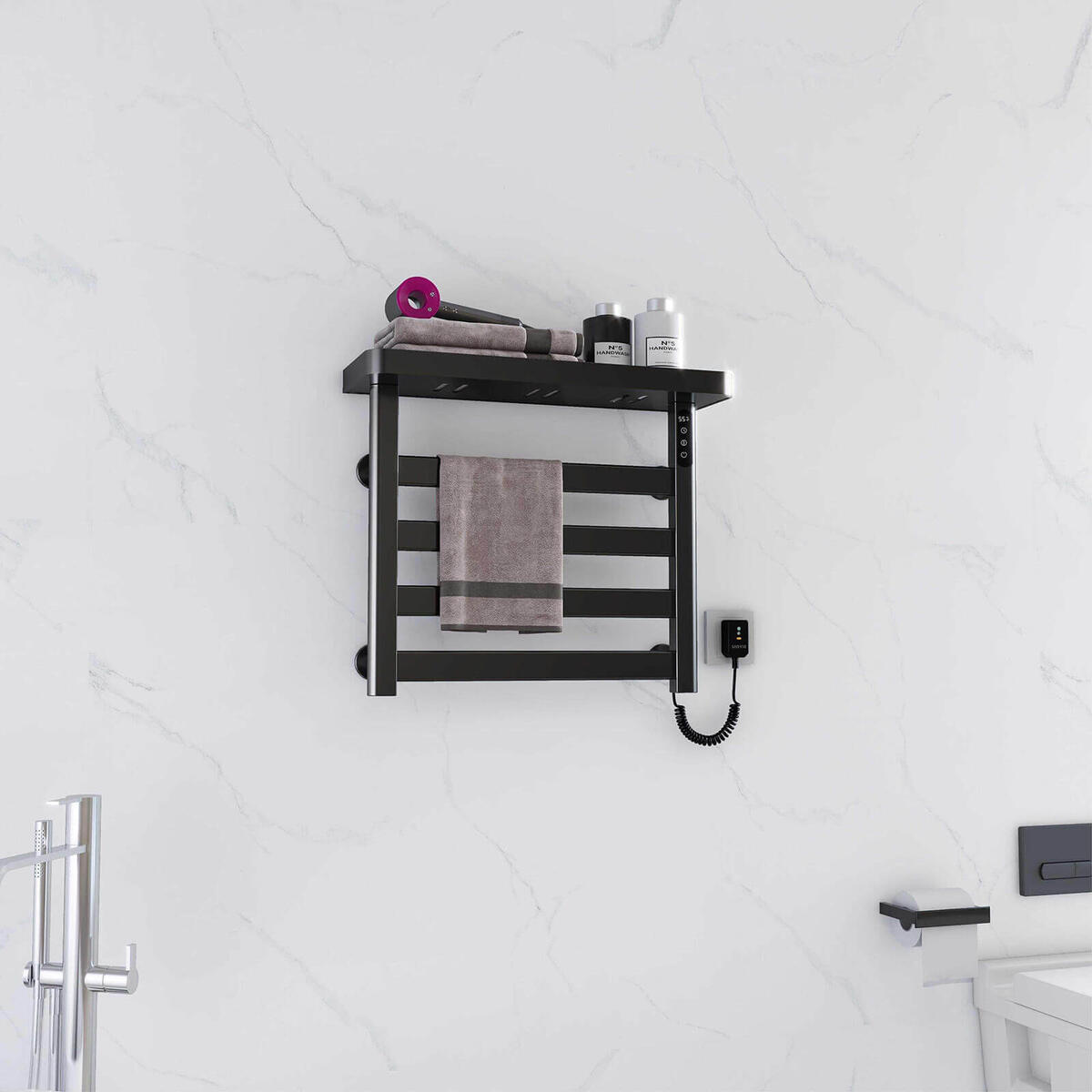 Heated Towel Racks For Bathroom, White Wall-Mounted Towel Warmer With LED Touch Digital Screen (2 Style Available)