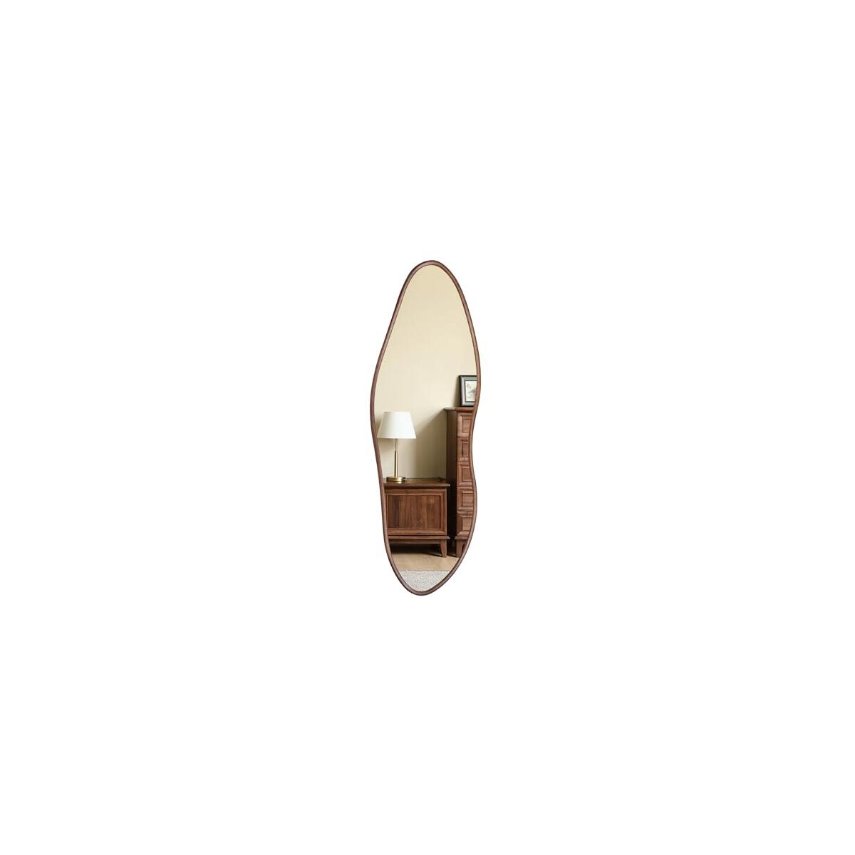 Full Length Floor Mirror 64"x21", Cloud-Shaped Design with Rounded Oak Hardwood Frame in Black Walnut, Large Standing Mirror for Bedroom/Living Room/Cloakroom