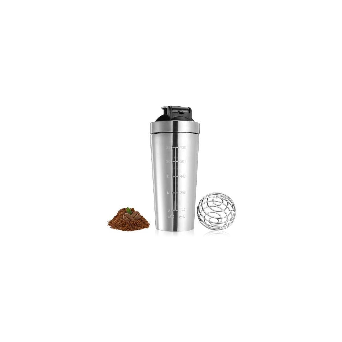 750ml Protein Shaker Bottle, Protein Shake Bottle, Gym Shaker Bottle, Metal Protein Shaker With Mixball, Stainless Steel Protein Shaker, Leak Proof Sports Supplement Protein Shake Bottle