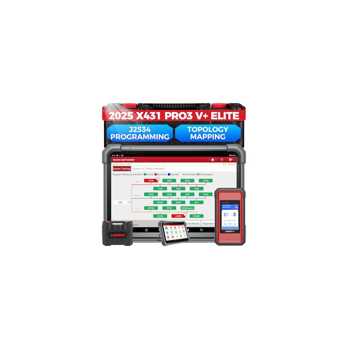 Launch X431 PRO3 V+ Elite, 2025 SmartlinkC 2.0 Bidirectional Scan Tool with J2534, HD Trucks Scan, 10.1 inch, Topology Map, 60+Service, Online Coding Scanner, CANFD/DoIP/D-PDU, FCA, 2 Yrs Update