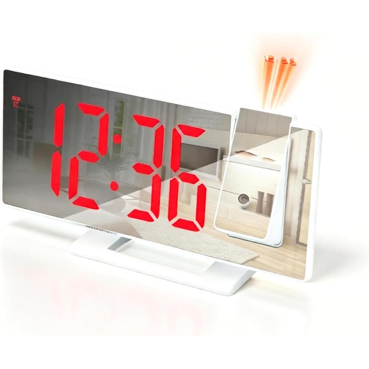 LED Projection Alarm Clock with Mirror Display & USB Port