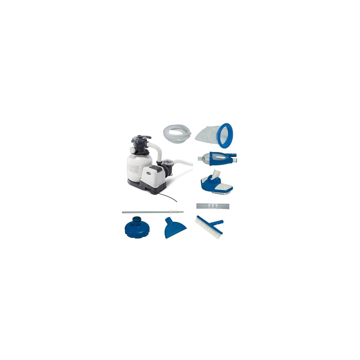 Intex 2100 Gallon Per Hour Above Ground Pool Sand Filter Pool Pump with Deluxe Pool Maintenance Kit and Automatic 24 Hour Timer