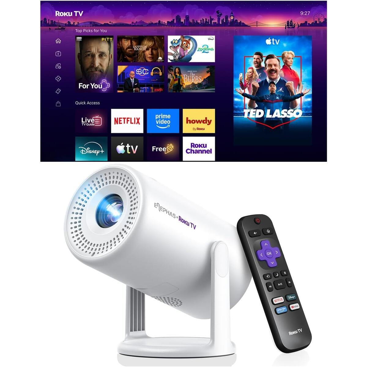ELEPHAS Roku TV Smart Projector with WiFi and Bluetooth, Mini Portable