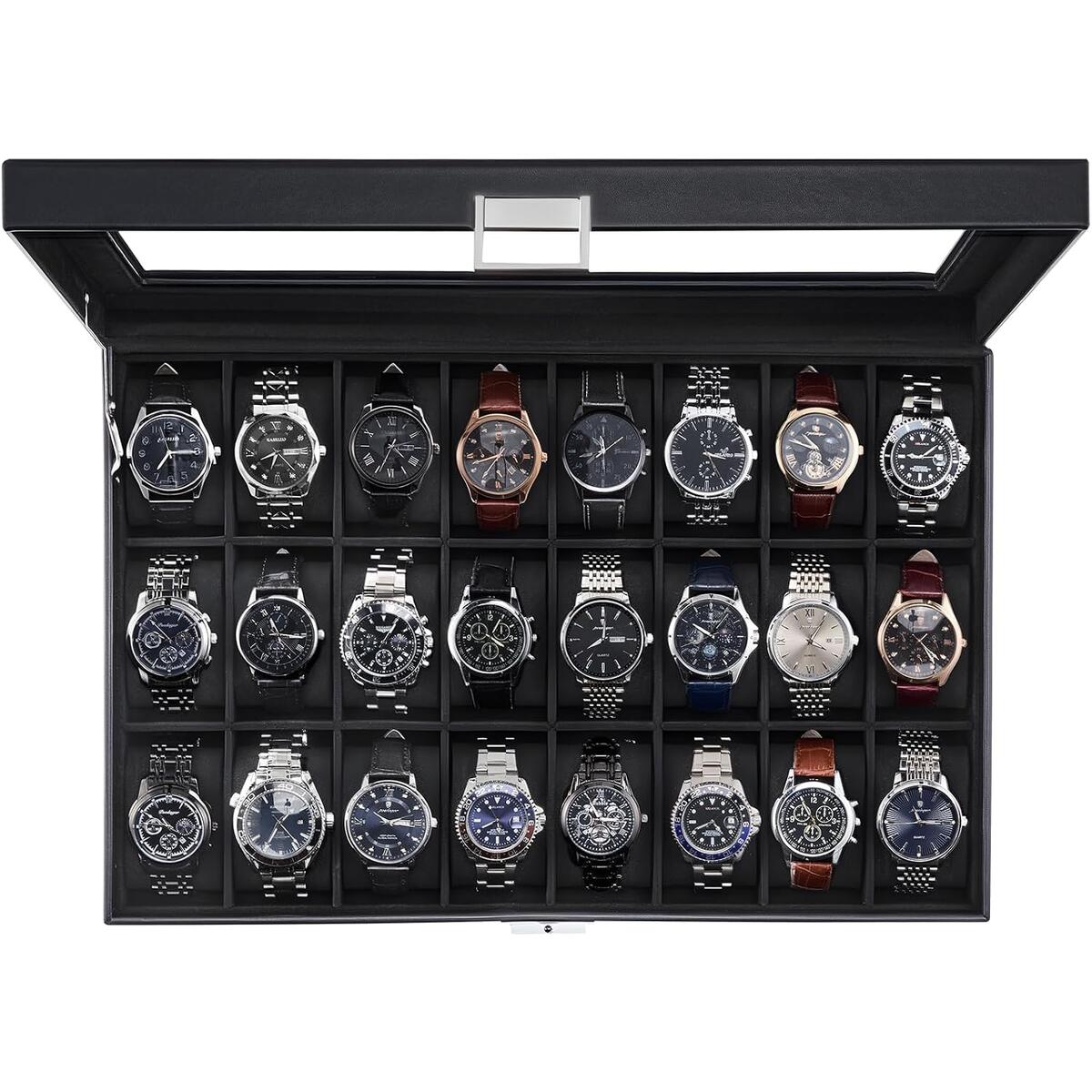 ProCase Watch Box for Men, 24 Slot Display Case with Real Glass Lid