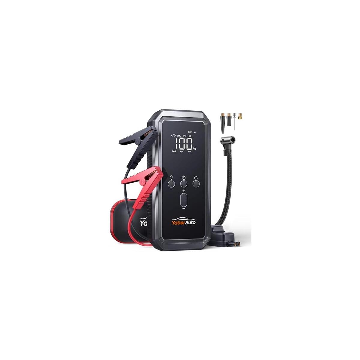 YaberAuto 9-in-1 Jump Starter with Air Compressor 6000A 150PSI Portable Car Battery Jump Starter (All Gas/10L Diesel), 12V Jump Box Car Battery Jumper Starter Portable with Jumper Cables, 160W DC Out