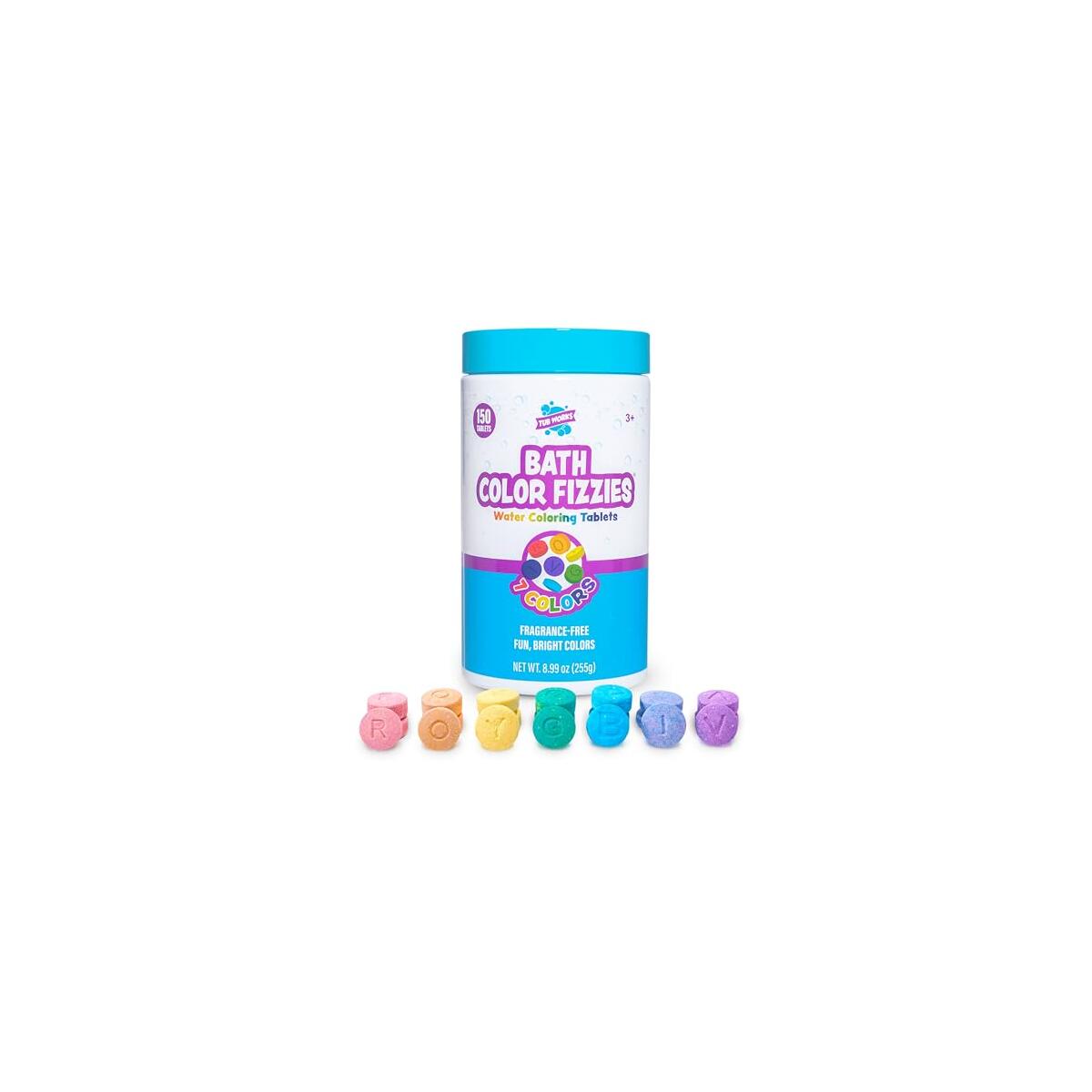 Tub Works&reg; Bath Color Fizzies, 150 Count | Nontoxic & Fragrance-Free | Fizzy, Bath Color Tablets for Kids | Create Colorful Water | Water Tablets in 7 Colors for Variety | Bath Bombs for Kids Bathtub