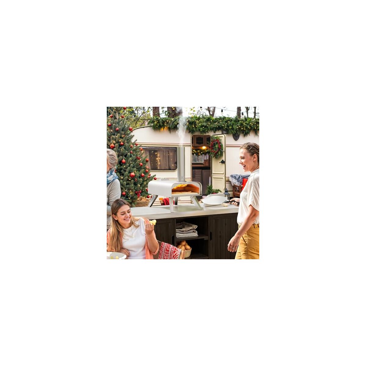 YITAHOME 12" Outdoor Pizza Oven, Wood Fired Pizza Ovens with Pizza Peel & Pizza Cutter, Portable Pizza Maker Christmas Gifts for Outside Backyard Party Usage Stainless Steel Silver