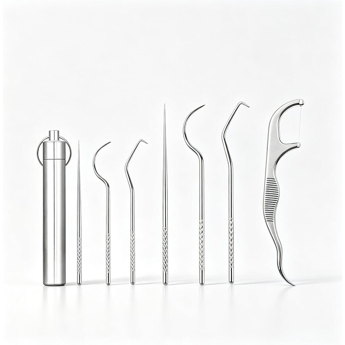 Stainless Steel Toothpick Set, 7-Pcs with Storage Tube