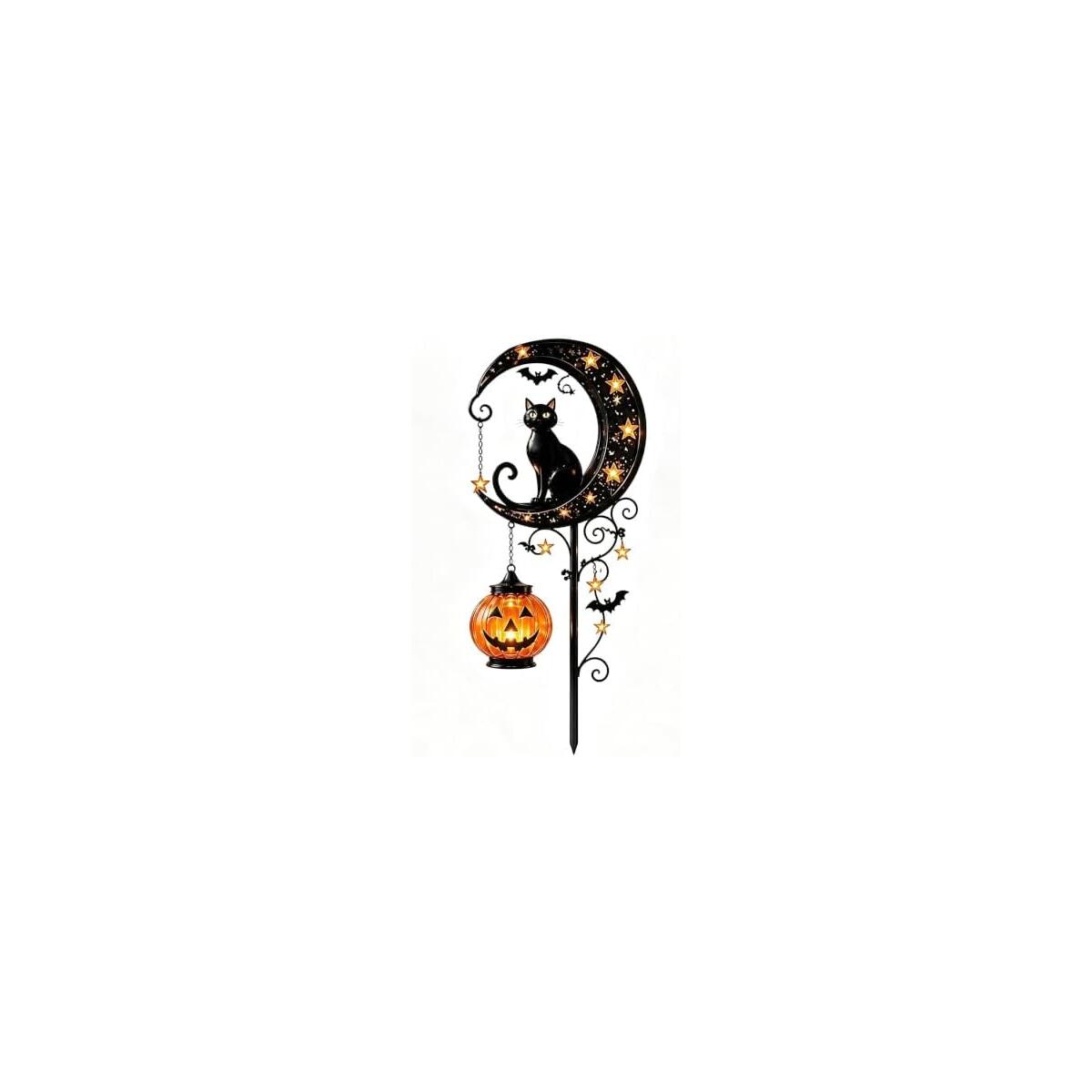 Solar Halloween Black Cat Moon Garden Stake Light Outdoor