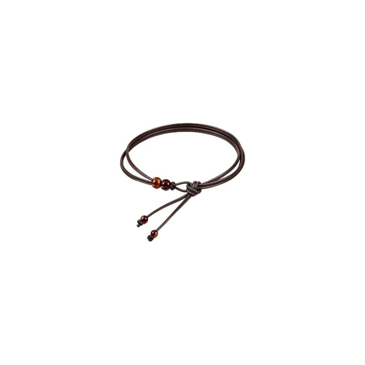 Women's Narrow Decorative Waist Belt with Pearl & Amber Beads | 0.5cm Ultra-Narrow Width, Adjustable Knot Design, 120cm Length, Faux Leather Rope, 2 Styles