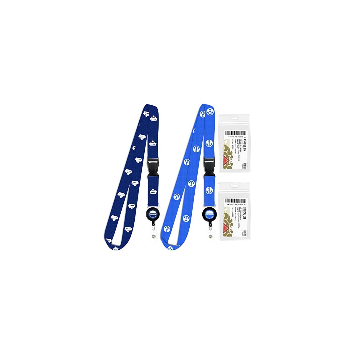 Cruise On Cruise Lanyard for Ship Cards &ndash; 2-Pack Retractable Badge & Waterproof Key Card Holder for Ship Cards &ndash; Cruise Essentials 2025-2026, Perfect for Travel & Vacation (Blue Ship & Royal)