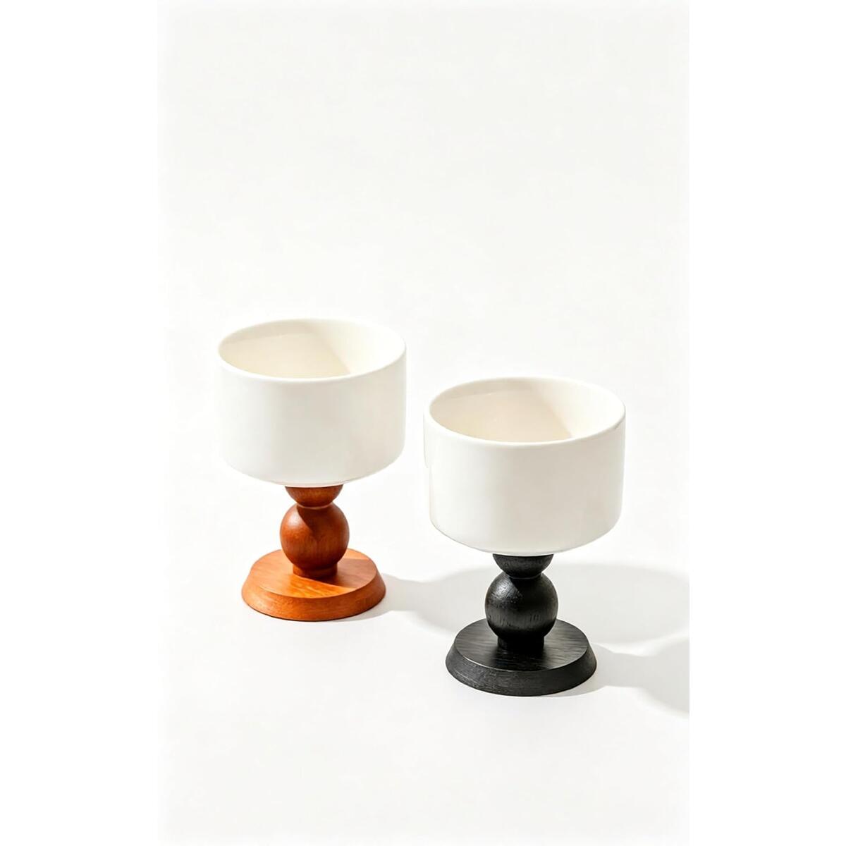 Ceramic Goblet with Wooden Stem, 200ml, Set of 2