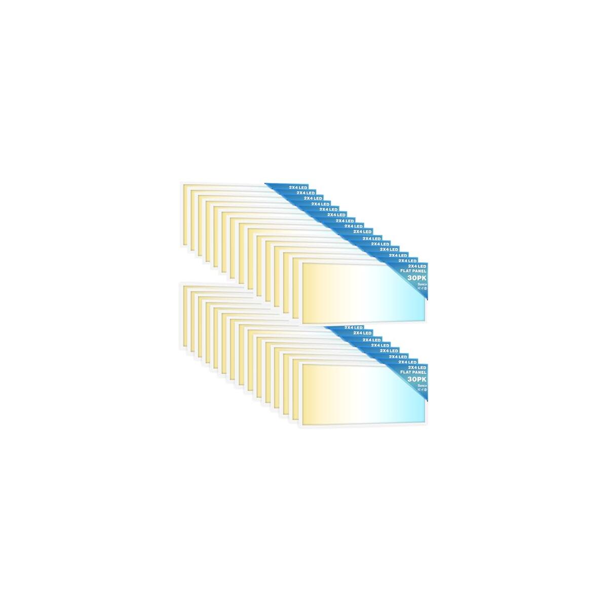 Sunco 30 Pack 2x4 LED Flat Panel Light Drop Ceiling Office Shop Commercial Warehouse Fixture, 6500 Lumens, Selectable Features, 30W/40W/50W, 4000K/5000K/6000K, Dimmable (0-10V), Dustproof ETL.