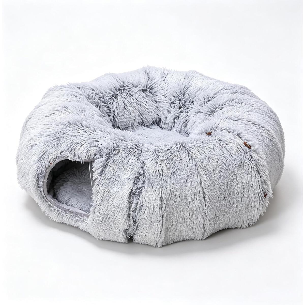 Round Cat Tunnel Bed with Detachable Zipper Design