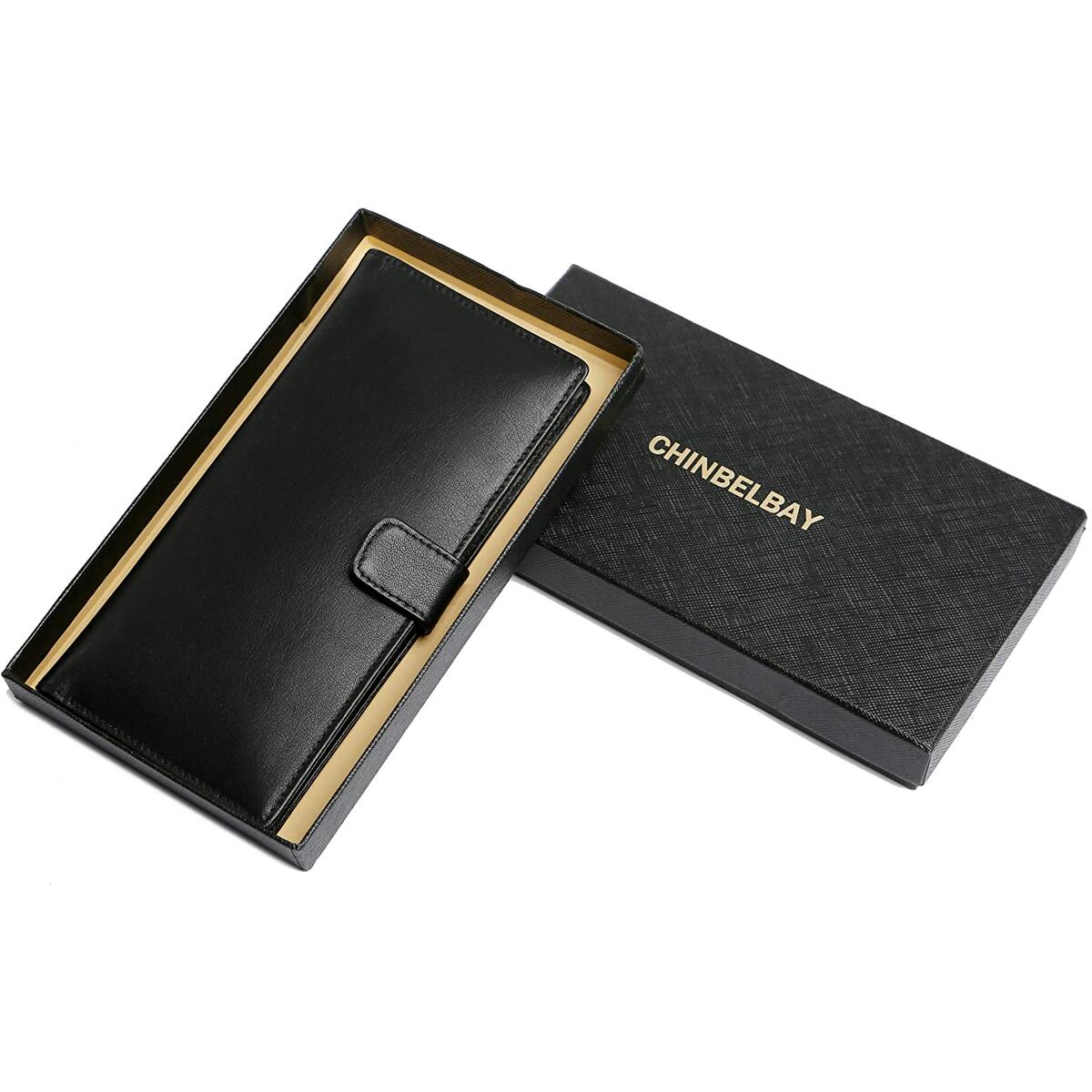 Black ChinbelBay Ultra-Slim Genuine Leather RFID Blocking Simple Bifold Wallets for Women with Outside Zippered Coin Pocket