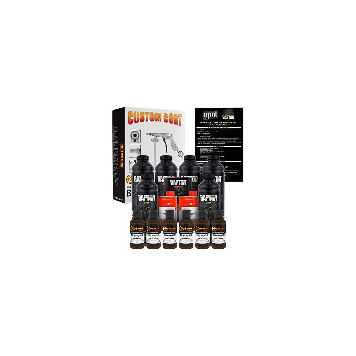 Custom Shop Dakota Brown Urethane Spray-On Truck Bed Liner Kit and Custom Coat Spray Gun with Regulator, 6 Liters