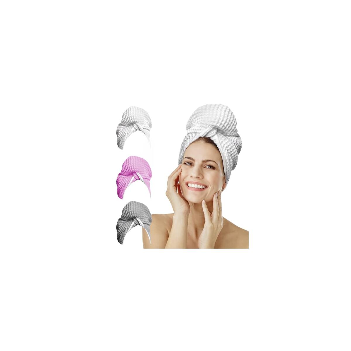 Microfiber Hair Wrap for Women - Extra Large 45 x 25 Anti-Frizz Quick Dry, Breathable Waffle Knit Towel with Elastic Loop for All Hair Types - Microfiber Towel