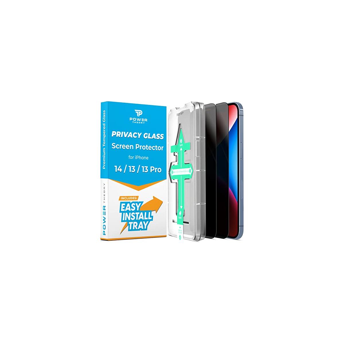 Power Theory Privacy Screen Protector for iPhone 14, iPhone 13, iPhone 13 Pro Tempered Glass Anti Spy protection with Easy Install Tray