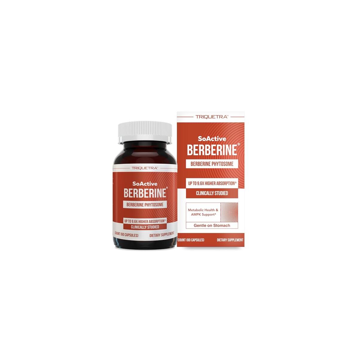 SoActive Berberine 550mg: 9.6X Higher Absorption, Clinically Studied, Optimized Phytosome | Supports Metabolism & AMPK Activation | Non-GMO, Soy-Free | Clinically Validated Dose | 60 Servings