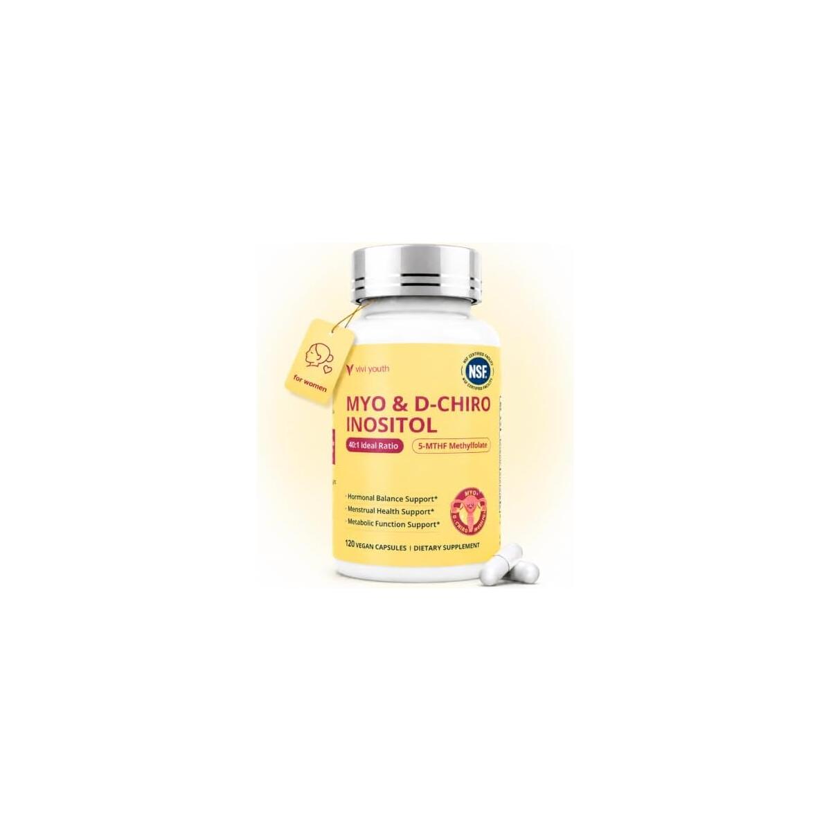 Myo-Inositol & D-Chiro Inositol 40:1 With Methylfolate, ALA & Chromium | with Vitamin D3, Hormone Balance, Ovarian Function, Regular Cycles, Third-Party Tested, Vegan, 120 Capsules, hormone harmony